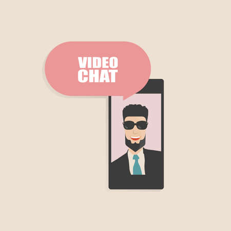 Video Chat on Smart Phone. Flat Vector Design.のイラスト素材