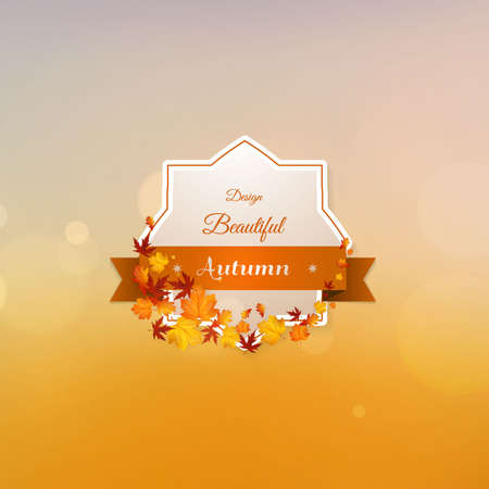 Autumn leaves with label and ribbon. Vector illustration.のイラスト素材