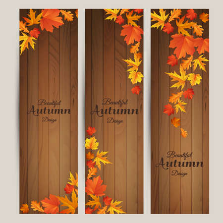 Vector set of colorful autumn leaves banners illustrationのイラスト素材