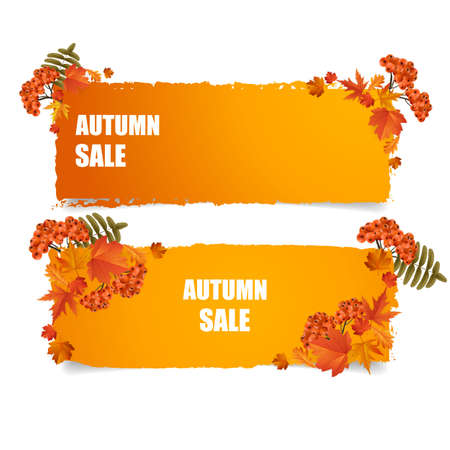 Golden autumn sale seasons, and rowan berry bouquet of leaves, pumpkin, abstract vector art design.のイラスト素材