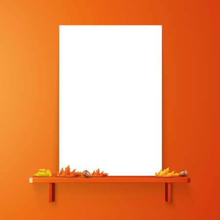White Blank Poster mockup on Orange Colored Shelf.のイラスト素材