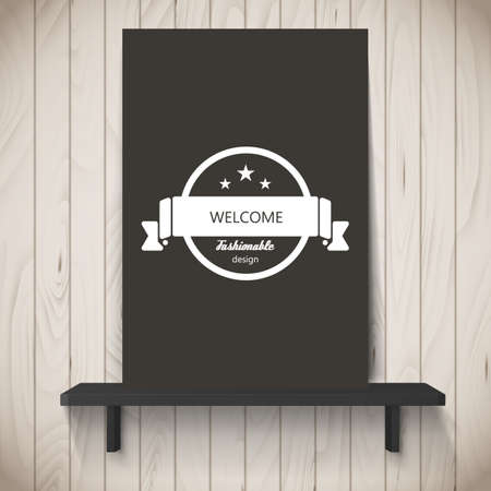 Wooden wall with shelf and poster. Vector Design.のイラスト素材