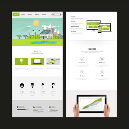 Modern Eco website template with eco flat landscape illustrationのイラスト素材