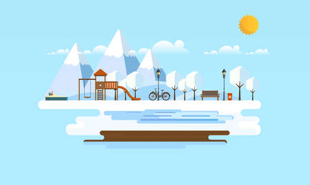 Public park in Winter. Flat Abstrract Vector illustration.のイラスト素材