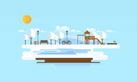 Public park in Winter. Flat Abstrract Vector illustration.のイラスト素材