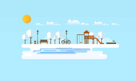 Public park in Winter. Flat Abstrract Vector illustration.のイラスト素材