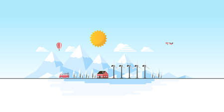 Winter Landscape Background. Flat Design Vector Illustrationのイラスト素材