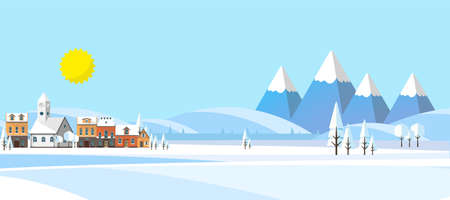 Winter Landscape Background. Flat Vector Illustration.のイラスト素材
