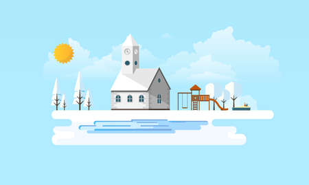 Winter Landscape Abstract Background. Flat Vector Illustration.のイラスト素材