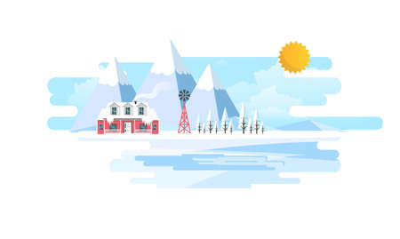 Winter Landscape Background. Flat Vector Illustrationのイラスト素材