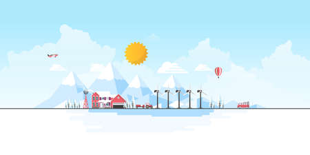 Winter Landscape Background. Flat Design Vector Illustrationのイラスト素材