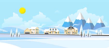 Winter Landscape Background. Flat Vector Illustrationのイラスト素材