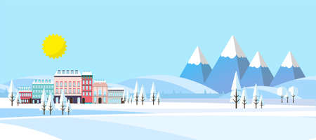 Winter Landscape Background. Flat Vector Illustration.のイラスト素材