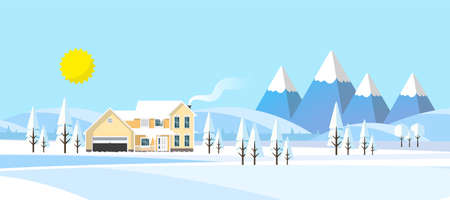 Winter Landscape Background. Flat Vector Illustrationのイラスト素材