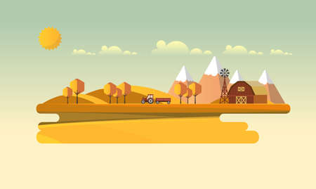 Flat Illustration of countryside in autumn. Vector Abstract Design.のイラスト素材