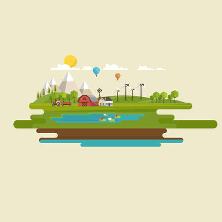 Flat Design Vector Illustration Abstract Countryside.のイラスト素材