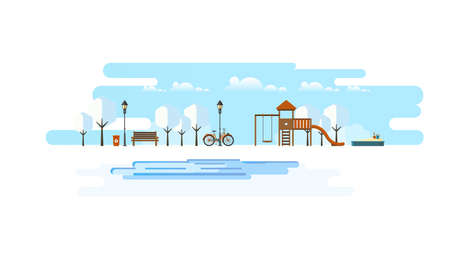 Public park in Winter. Flat Abstrract Vector illustration.のイラスト素材