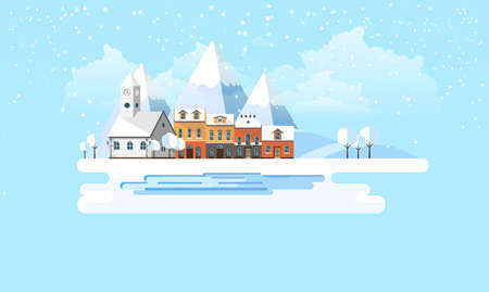 Winter Landscape Abstract Background. Flat Vector Illustration.のイラスト素材