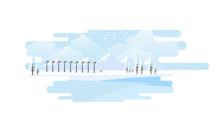 Winter Landscape Eco Background. Flat Vector Illustrationのイラスト素材