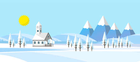 Winter Landscape Background. Flat Vector Illustration.のイラスト素材