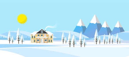 Winter Landscape Background. Flat Vector Illustrationのイラスト素材