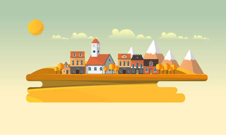 Flat Illustration of town in autumn. Vector Abstract Design.のイラスト素材