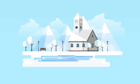 Winter Landscape Abstract Background. Flat Vector Illustration.のイラスト素材