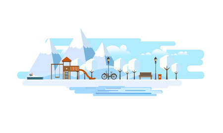 Public park in Winter. Flat Abstrract Vector illustration.のイラスト素材