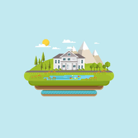 Flat Design Suburban Abstract Vector Illustration.のイラスト素材