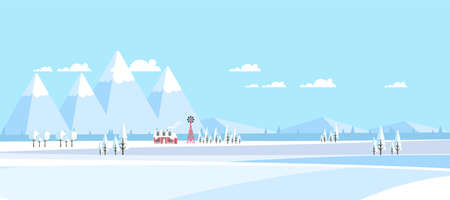 Winter Landscape Background. Flat Vector Illustrationのイラスト素材
