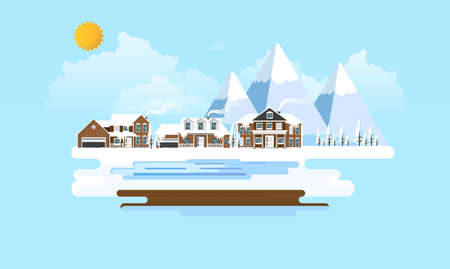 Winter Landscape Background. Flat Vector Illustration.のイラスト素材