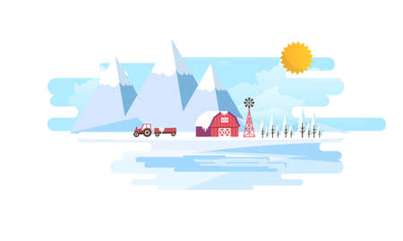 Winter Landscape Background. Flat Vector Illustrationのイラスト素材