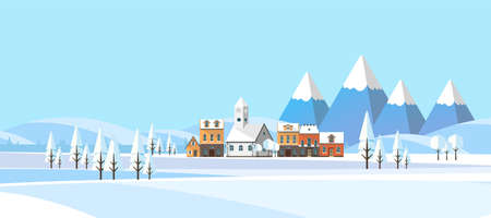 Winter Landscape Background. Flat Vector Illustration.のイラスト素材
