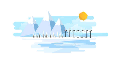 Winter Landscape Eco Background. Flat Vector Illustrationのイラスト素材