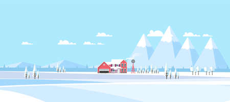 Winter Landscape Background. Flat Vector Illustrationのイラスト素材