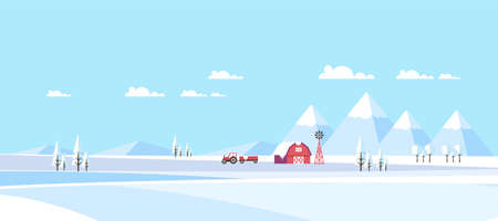 Countryside in Winter Background. Flat Vector Illustrationのイラスト素材