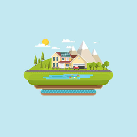 Flat Design Suburban Abstract Vector Illustration.のイラスト素材