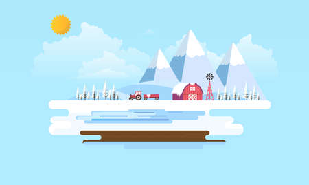 Winter Landscape Background. Flat Vector Illustrationのイラスト素材
