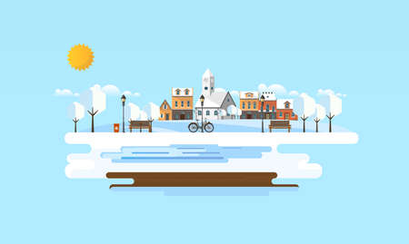Winter Landscape Abstract Background. Flat Vector Illustration.のイラスト素材