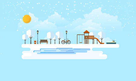 Public park in Winter. Abstract Flat Vector illustration.のイラスト素材