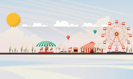 Flat illustration of amusement park at daytime in winter illustrationのイラスト素材