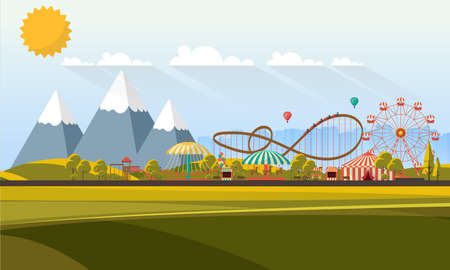 Flat illustration of amusement park at daytime illustrationのイラスト素材