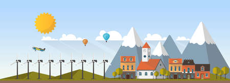 Flat Design Abstract Landscape Village. Vector Illustration.のイラスト素材