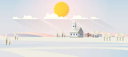 Flat illustration of winter landscape, Vector Design,のイラスト素材
