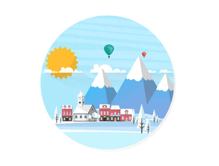 Winter Landscape Background. Flat Design Vector Illustrationのイラスト素材