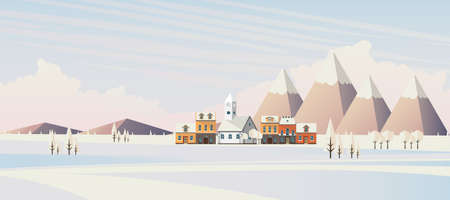 Flat illustration of winter landscape, Vector Design,のイラスト素材
