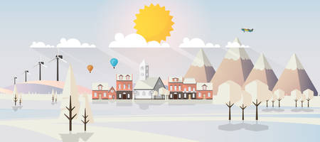Flat illustration of winter landscape, Vector Design,のイラスト素材