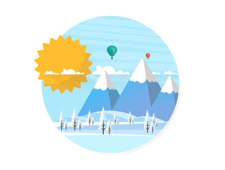 Flat illustration of winter landscape, Vector Design,のイラスト素材