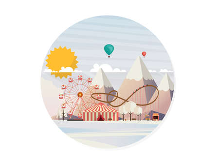 Flat illustration of amusement park at daytime in winter illustrationのイラスト素材