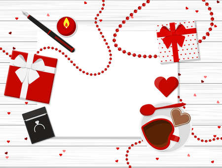 Valentine's Day Vector Design on Wooden Table.のイラスト素材